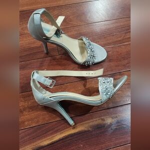 Betsey Johnson Silver Heels with Stiletto and Ankle Strap
